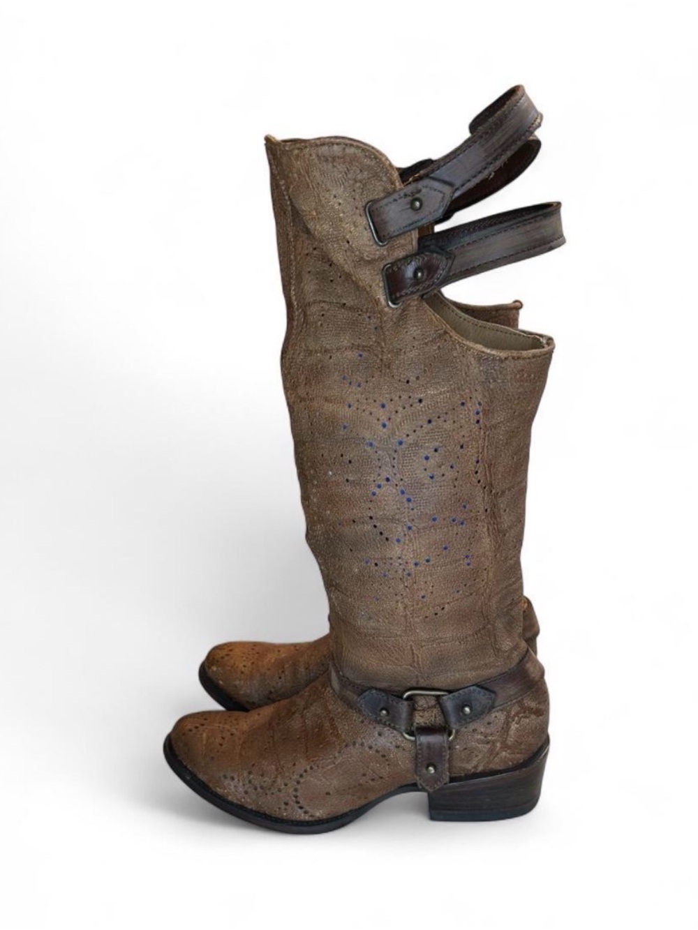 Women's Brown Leather Western Knee-High Boots